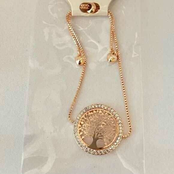 Rose gold Tree Of Life Adjustable Bracelet NEW Crystal Rhinestone  Charm - Picture 9 of 10